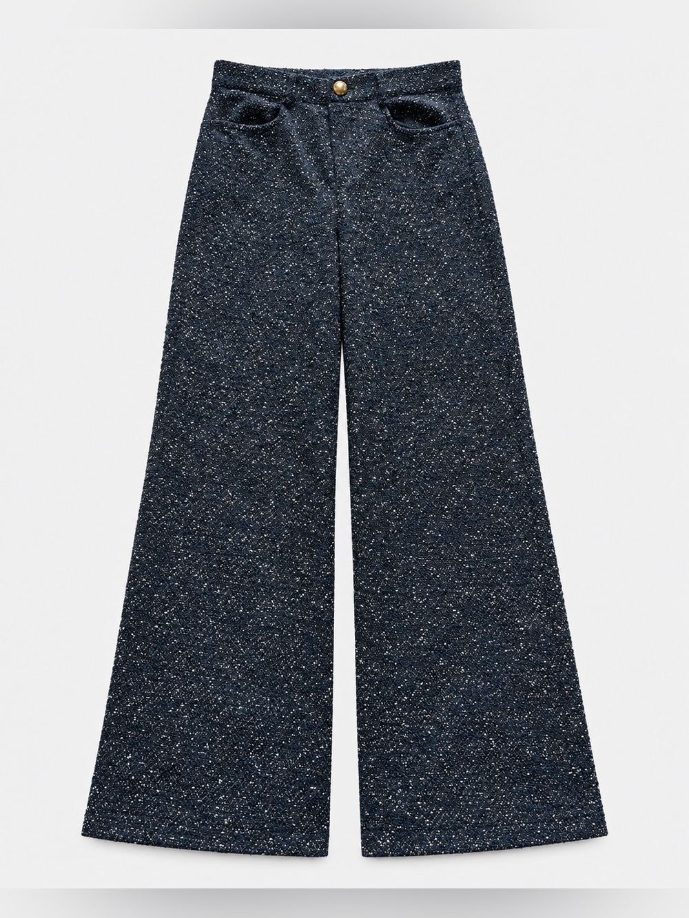 H&M Bouclé Straight Leg Trousers Navy Blue White Speckled Size S NWOT